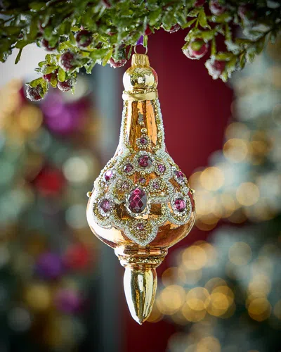 Neiman Marcus Shiny Copper With Plum Crystals Ornametn