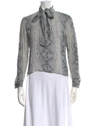 Pre-owned Neiman Marcus Silk Animal Print Blouse In Silver