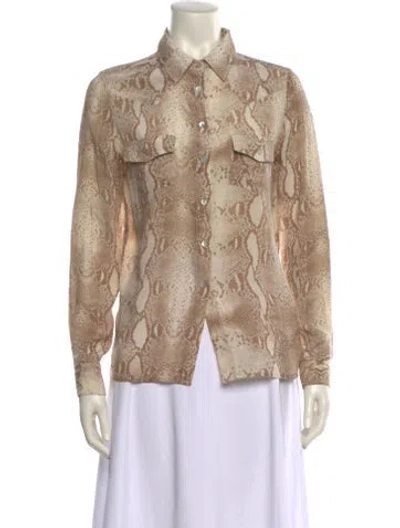 Pre-owned Neiman Marcus Silk Animal Print Button-up Top In Neutral