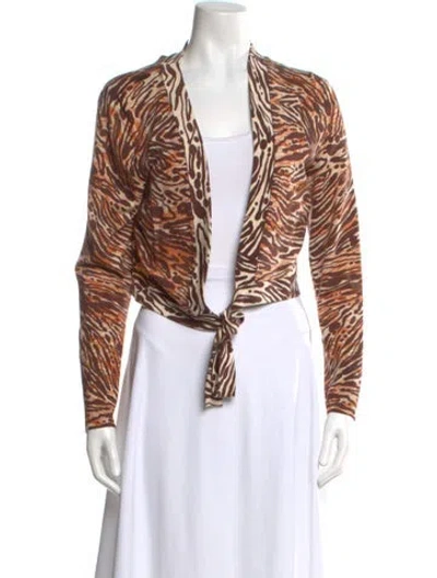 Pre-owned Neiman Marcus Silk Animal Print Sweater In Brown