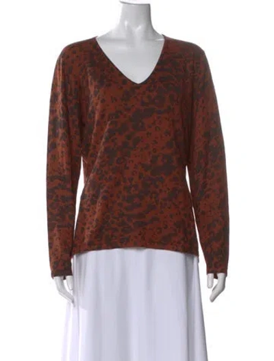 Pre-owned Neiman Marcus Silk Animal Print Sweater In Brown