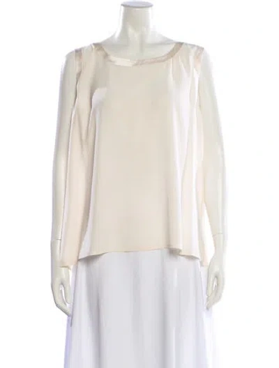 Pre-owned Neiman Marcus Silk Bateau Neckline Blouse In White