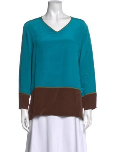 Pre-owned Neiman Marcus Silk Colorblock Pattern Top In Blue