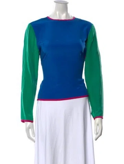 Pre-owned Neiman Marcus Silk Colorblock Pattern Top In Blue/green