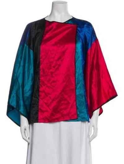 Pre-owned Neiman Marcus Silk Colorblock Pattern Top In Red