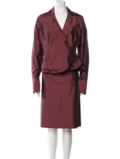 Pre-owned Neiman Marcus Silk Cutout Accent Skirt Set In Red