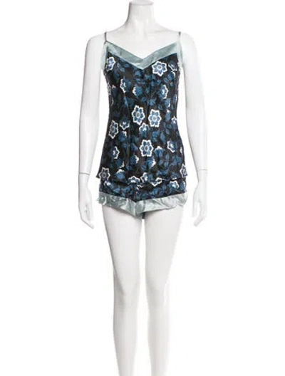 Pre-owned Neiman Marcus Silk Floral Print Short Set In White