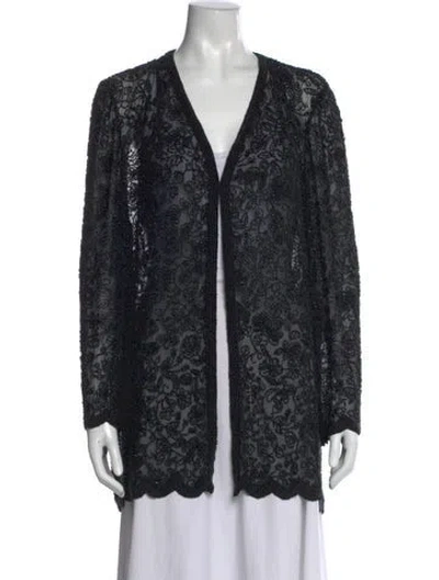 Pre-owned Neiman Marcus Silk Floral Print Sweater In Black