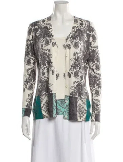 Pre-owned Neiman Marcus Silk Floral Print Sweater In Neutral