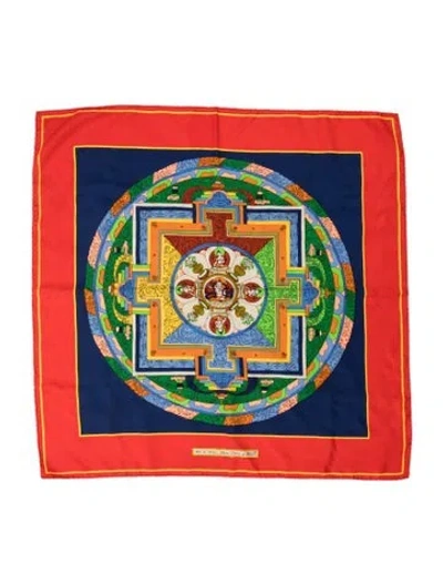 Pre-owned Neiman Marcus Silk Graphic Print Scarf In Red