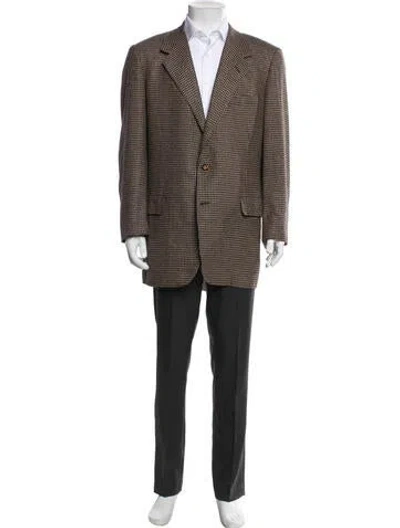 Pre-owned Neiman Marcus Silk Houndstooth Print Overcoat In Brown