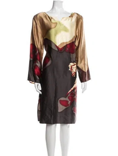 Pre-owned Neiman Marcus Silk Knee-length Dress In Gray