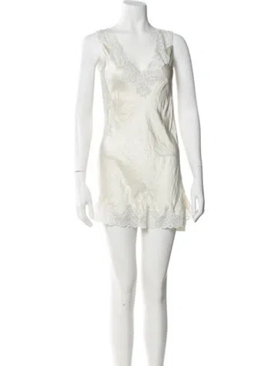 Pre-owned Neiman Marcus Silk Lace Trim Embellishment Nightgown In Neutral