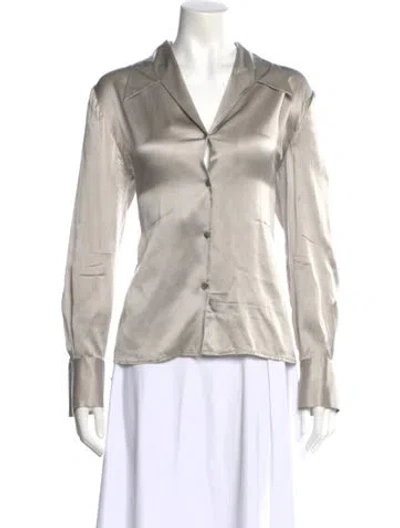 Pre-owned Neiman Marcus Silk Long Sleeve Blouse In Neutral