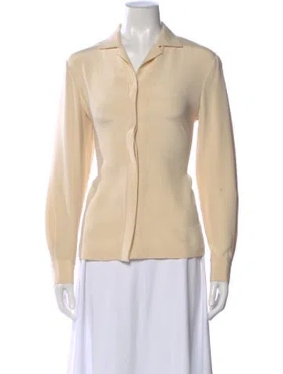 Pre-owned Neiman Marcus Silk Long Sleeve Blouse In Neutral