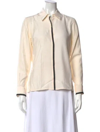 Pre-owned Neiman Marcus Silk Long Sleeve Blouse In Neutrals