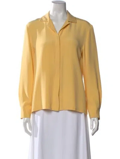 Pre-owned Neiman Marcus Silk Long Sleeve Blouse In Yellow
