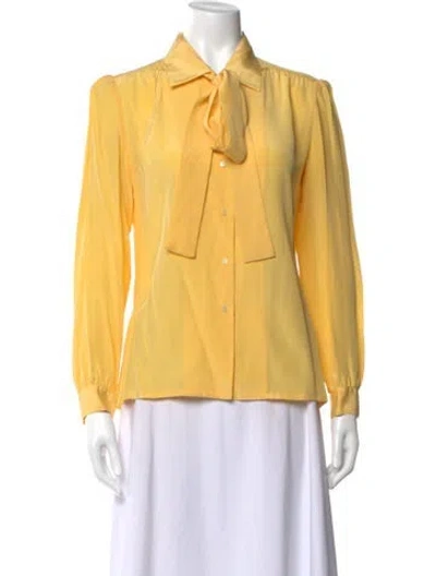 Pre-owned Neiman Marcus Silk Long Sleeve Blouse In Yellow