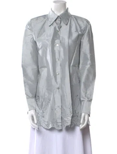 Pre-owned Neiman Marcus Silk Long Sleeve Button-up Top In Blue