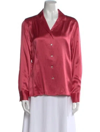 Pre-owned Neiman Marcus Silk Long Sleeve Button-up Top In Red