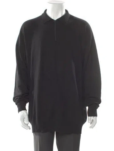 Pre-owned Neiman Marcus Silk Mock Neck Polo Sweater In Gray