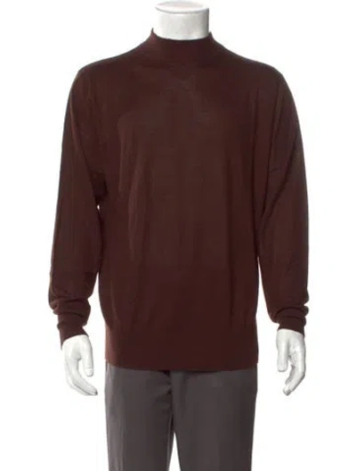 Pre-owned Neiman Marcus Silk Mock Neck Pullover In Brown