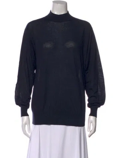 Pre-owned Neiman Marcus Silk Mock Neck Sweater In Blue