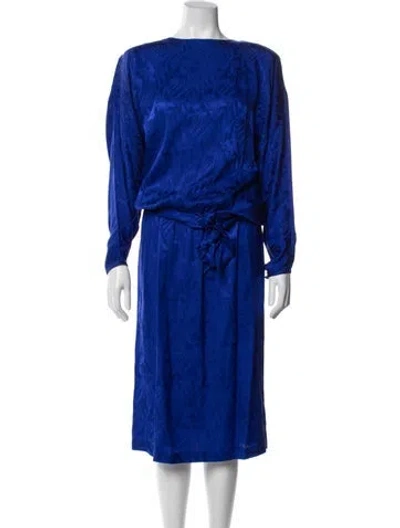 Pre-owned Neiman Marcus Silk Patterned Skirt Set In Blue