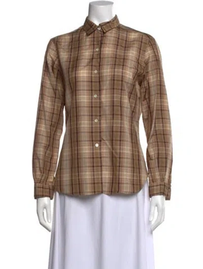 Pre-owned Neiman Marcus Silk Plaid Print Button-up Top In Neutral