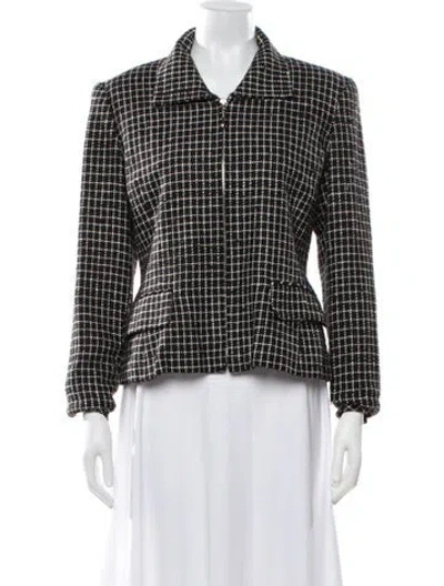 Pre-owned Neiman Marcus Silk Plaid Print Jacket In Black