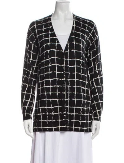 Pre-owned Neiman Marcus Silk Plaid Print Sweater In Black