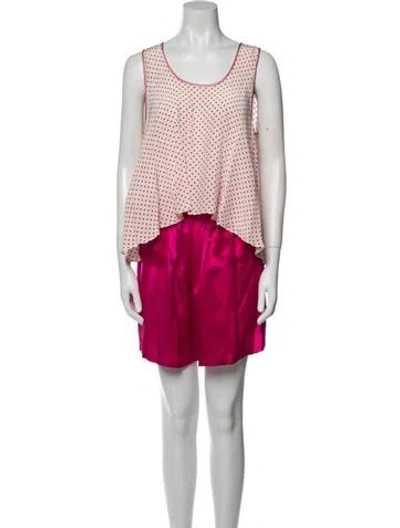 Pre-owned Neiman Marcus Silk Polka Dot Print Short Set In Pink