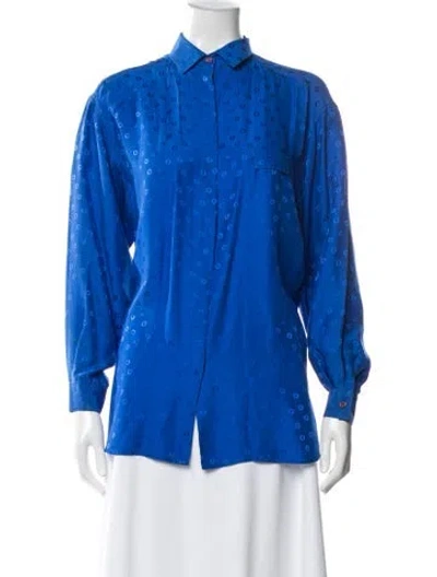 Pre-owned Neiman Marcus Silk Printed Blouse In Blue