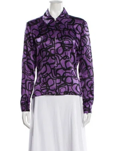 Pre-owned Neiman Marcus Silk Printed Blouse In Purple