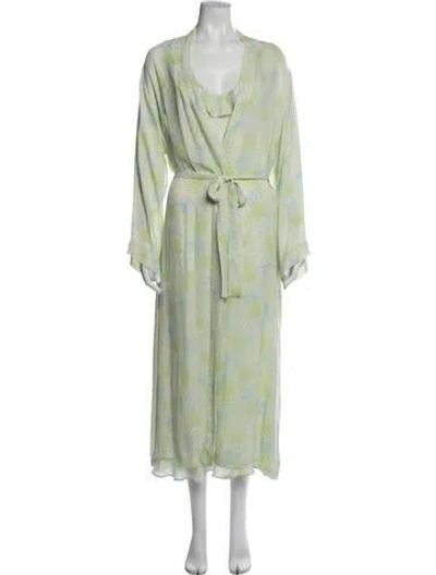 Pre-owned Neiman Marcus Silk Printed Dress Set In Green