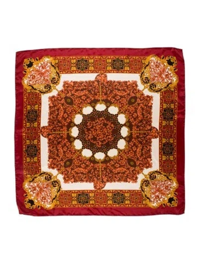 Pre-owned Neiman Marcus Silk Printed Scarf In Red