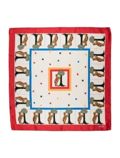 Pre-owned Neiman Marcus Silk Printed Scarf In White