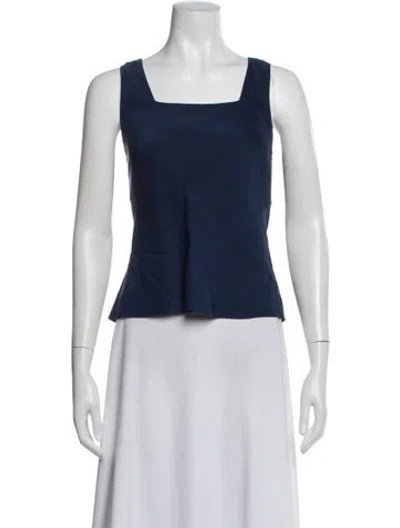 Pre-owned Neiman Marcus Silk Square Neckline Top In Blue