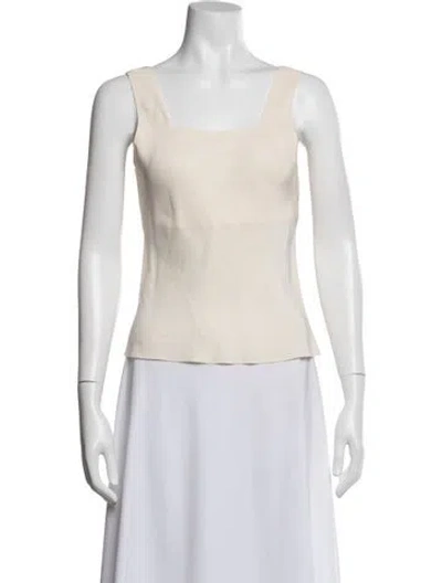 Pre-owned Neiman Marcus Silk Square Neckline Top In Neutral