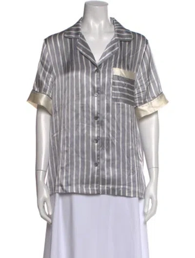 Pre-owned Neiman Marcus Silk Striped Button-up Top In Gray