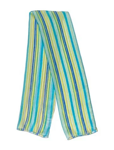 Pre-owned Neiman Marcus Silk Striped Scarf In Blue/yellow