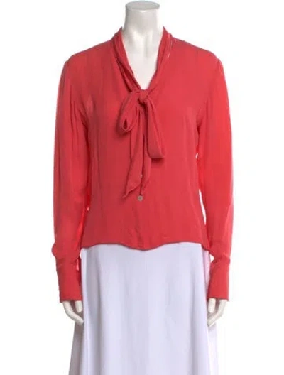 Pre-owned Neiman Marcus Silk Tie Neck Blouse In Pink