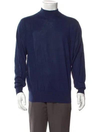 Pre-owned Neiman Marcus Silk Turtleneck Pullover In Blue
