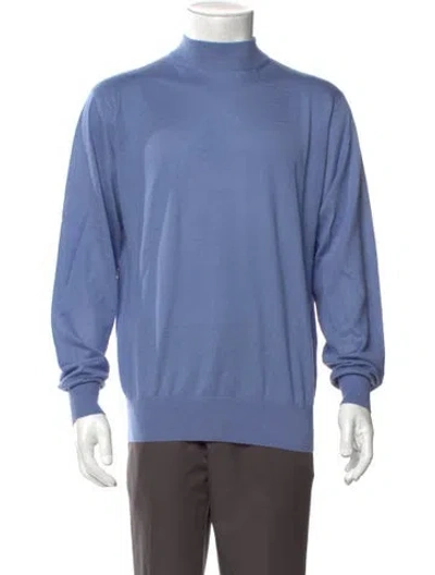Pre-owned Neiman Marcus Silk Turtleneck Pullover In Blue