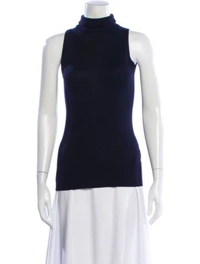 Pre-owned Neiman Marcus Silk Turtleneck Sweater In Blue