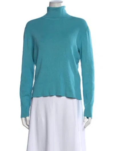 Pre-owned Neiman Marcus Silk Turtleneck Sweater In Blue