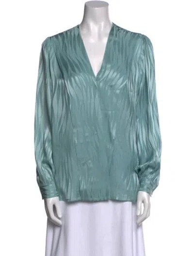 Pre-owned Neiman Marcus Silk V-neck Blouse In Blue