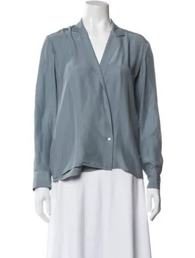 Pre-owned Neiman Marcus Silk V-neck Blouse In Blue