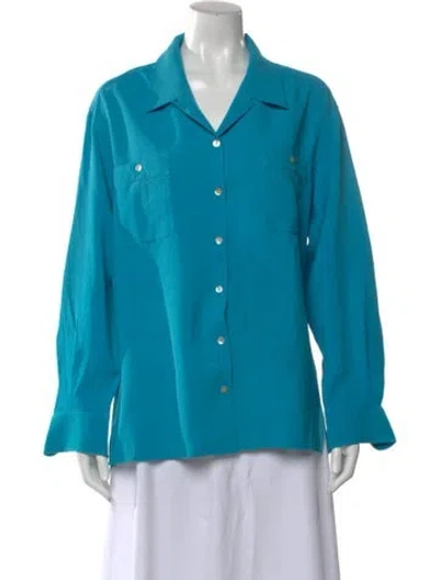 Pre-owned Neiman Marcus Silk V-neck Blouse In Blue