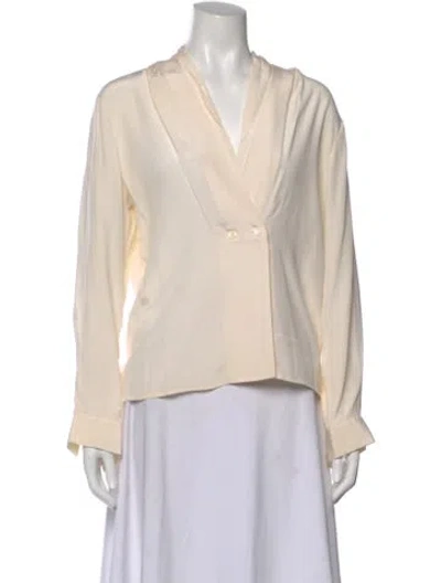 Pre-owned Neiman Marcus Silk V-neck Blouse In Neutral